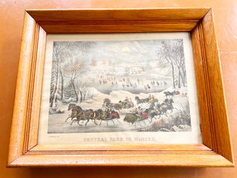 (KX-212) VINTAGE FRAMED CURRIER AND IVES PRINT-WINTER IN CENTRAL PARK-20' X 15'