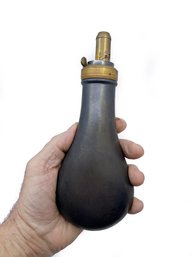(B-5) VINTAGE COPPER AND BRASS MARKED 'JAMES DIXON & SONS' POWDER FLASK
