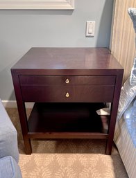 (D-9) PAIR OF DARK WOOD VINTAGE NIGHTSTANDS WITH ONE DRAWER- SEE SOME SURFACE WEAR - 24' BY 20' BY 26' HIGH