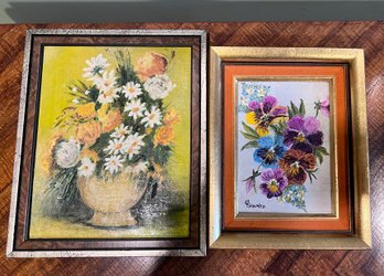 (E-9) VINTAGE PAIR OF SIGNED FLORAL OIL PAINTINGS - 7' BY 9' & 10' BY 11'