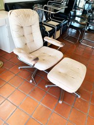 (64) VINTAGE MCM LEATHER MATCHING ADJUSTABLE CHAIR AND FOOT REST-CHAIR 32'W X 30' D X 16' SEAT X 38' BACK