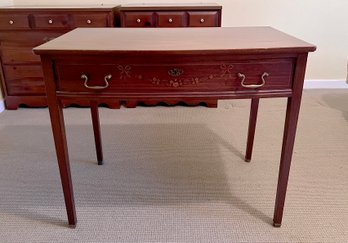 (G-2) VINTAGE AMERICAN CHIPPENDALE STYLE ONE DRAWER OCCASIONAL TABLE - MARQUETRY DRAWER-22' BY 36' BY 29' HIGH