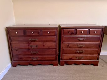 (G-3) PAIR OF VINTAGE SOLID WOOD THREE DRAWER DRESSERS - 36' BY 18' BY 31' & 30' BY 18' BY 31'
