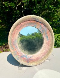 (A) VINTAGE JOHN FINK ART POTTERY CERAMIC MIRROR, SIGNED 1981 -16'