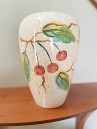 (A-5) VINTAGE 15' TALL GLAZED CERAMIC FLOWER VASE-FLORAL DESIGN-ITALY