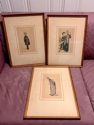 (BASE) SET OF THREE ANTIQUE FRAMED CARICATURE LITHOGRAPHS 'SPY'- CURIE, WENDELL HOLMS & SIR PAGET -12' BY 16'