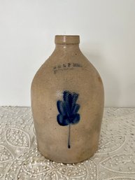 U-9) ANTIQUE 'B & L. T. NORTON, BENNINGTON VT.' DECORATED STONEWARE JUG / CROCK - 13' BY 8'