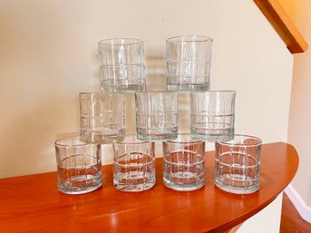 (A-20) SET OF 9 ASSORTED TARTAN ROCK GLASSES-3 1/2' TALL