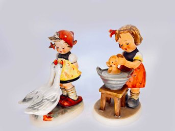 (A-6) VINTAGE LOT OF 2 HUMMEL GOEBEL FIGURINES-GOOSE GIRL FIGURINE & DOLL BATH 319 TMK