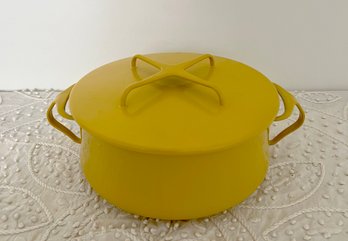 (U-16) VINTAGE DANSK YELLOW ENAMEL 'KOBENSTYLE' 2 QUART COOKWARE POT WITH LID -  11' BY 6' HIGH