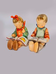 (A-7) VINTAGE LOT OF 2 '50's HUMMEL GOEBEL FIGURINES-BOOK WORM #8 GIRL READING-MARK TMK-2 BOOK WORMS