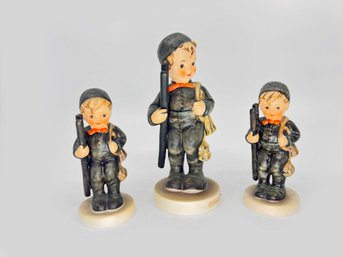 (A-13) VINTAGE LOT OF 3 HUMMEL FIGURINES-cHIMNEY SWEEPS-5 1/2' AND 4'TALL-WEST GERMANY