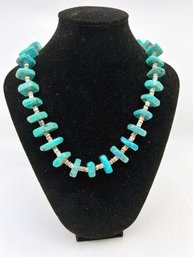 (J-26) VINTAGE TURQUOISE AND HESHI SHELL 16' NECKLACE