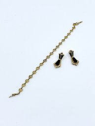 (J-28) PAIR OF 14K EARRINGS W/BLACK ONYX & FILIGREE HEART 14K GOLD BRACELET -7.3 DWT