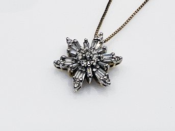 (J-37) 14 KARAT GOLD AND DIAMOND SNOWFLAKE 10 1/2' NECKLACE-2.9 DWT-ITALY