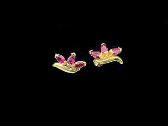 (J-40) PAIR OF 14 KARAT GOLD AND RUBY EARRINGS-2.5 GRAMS