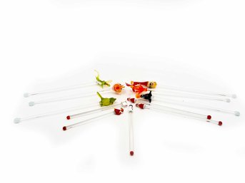 (A-30) COLLECTION OF ELEVEN BLOWN GLASS DRINK STIRRERS / SWIZZLE STICKS