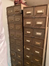 (BA) TWO VINTAGE 'STEELMASTER' STACKABLE METAL CABINETS - 16 DOUBLE DRAWERS & TWO BASES - 12'W BY 16' D