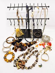 (J-1) VINTAGE LOT OF APPROX. 20 PIECES COSTUME JEWELRY-NECKLACES, BRACELETS, RING, WATCH & EARRINGS