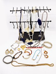 (J-2) VINTAGE LOT OF APPROX. 17 PIECES COSTUME JEWELRY-NECKLACES, BRACELETS, RING,  & EARRINGS