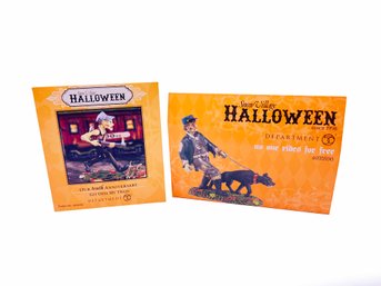 (Z-67) TWO DEPT 56 SNOW VILLAGE HALLOWEEN -'NO ONE RIDES FOR FREE' & 'GIT OFFA MY TRAIN'-ORIG.BOXES