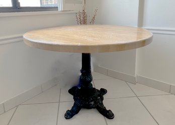 WOOD TOP BISTRO TABLE WITH CAST IRON BASE - 42' ROUND BY 30' HIGH