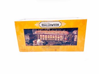 (Z-73)  DEPT 56  SNOW VILLAGE HALLOWEEN OUR TENTH ANNIV.-'HAUNTED RAILS PASSENGER CAR'  ORIGINAL  BOX