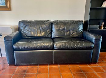 TWO SEAT BLACK LEATHER SLEEPER SOFA WITH QUEEN BED - 'COMFORT SLEEPER'