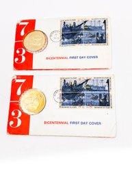 (A-56) VINTAGE LOT OF 2 1973 BICENTENNIAL FIRST DAY COVER COMMEMORATIVE MEDAL & STAMPS-SEALED COINED