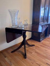(LR) ANTIQUE DROP LEAF ACCENT TABLE WITH BRASS CLAW FEET  & ONE DRAWER - 38' BY 17' BY 29' HIGH