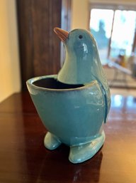 (LR) CUTE CERAMIC PENGUIN PLANTER IN TURQUOISE BLUE - 16' HIGH BY 11' WIDE