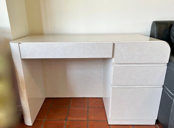 VINTAGE WHITE MICA WATERFALL EDGE DESK WITH FILE CABINET CABINET - POST MODERN - 48' W BY 20' BY 30' HIGH