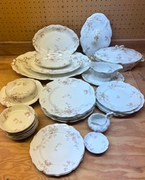(BASE) COLLECTION ANTIQUE LIMOGES FINE CHINA, FLORAL PATTERN - 25 PLUS PIECES- SEE PICS