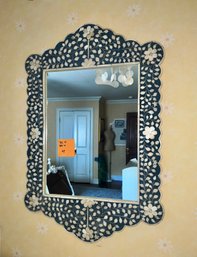 (UP) NAVY WOOD AND CAPIZ SHELL MOSAIC ACCENT MIRROR - 36' BY 23'