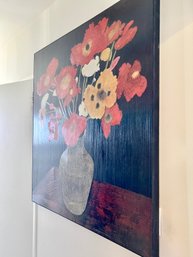 OVERSIZED FLORAL PRINT ON CANVAS - BIG VASE AGAINST BLACK WALL - 45' By 48'