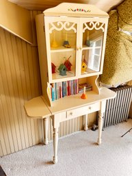 (UUU2) VINTAGE DESK WITH GLASS AND HUTCH-ALL BOOKS AND TOYS IN HUTCH INCLUDED-THIRD FLOOR