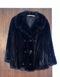 (UP) VINTAGE DARK BROWN MINK JACKET, DOUBLE BREASTED WITH FLARE BOTTOM - LOOKS MEDIUM