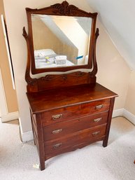 (UUU22) ANTIQUE VICTORIAN STYLE OAK DRESSER WITH ATTACHED MIRROR-38' X 19' X 31'-THIRD FLOOR