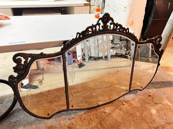 (BAS-1) ANTIQUE WOOD AND BEVELED GLASS WALL MIRROR-62' X 38'-BASEMENT