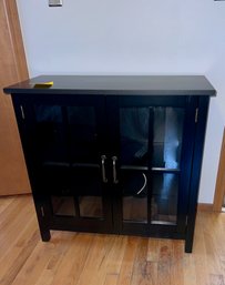 (UP) CONTEMPORARY BLACK WOOD TWO DOOR ACCENT CABINET - 32' BY 14' BY 31'