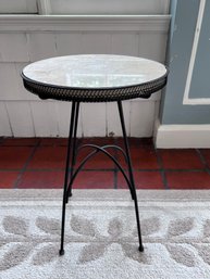 (B-12) VINTAGE MARBLE TOP OCCASIONAL TABLE WITH METAL BASE- 24' BY 16' H