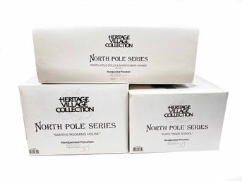 (ZZ-116) VINTAGE LOT OF 3 DEPARTMENT 56 HERITAGE NORTH POLE SERIES-'SEE BELOW FOR CONTENT'-ALL BOXED