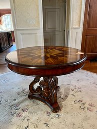 (HALL) 'MAITLAND SMITH' ROUND ACCENT TABLE W/INLAID MARQUETRY DESIGNS - A BEAUTY! 40 'WIDE BY 30'H- SOME DINGS