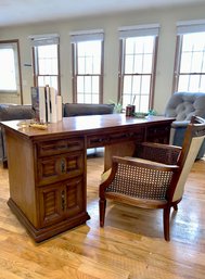 (C-5) VINTAGE HEAVY SPANISH REVIVAL DESK WITH SEVEN DRAWERS & COORDINATING CHAIR - 60' BY 30' BY 25'