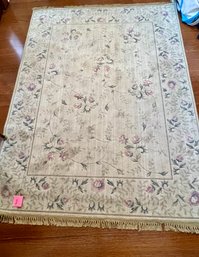 (HALL) IVORY AREA RUG WITH PINK FLORAL DESIGN - 95' BY 67'
