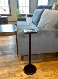(C-9) CHERRY WOOD SINGLE DRINK PEDESTAL TABLE - CHIC- 24' BY 8'