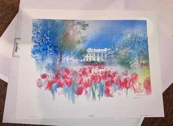 (Z) 'WHITE HOUSE SPRING' BY NITA ENGLE (1925-2019) HAND SIGNED LITHO, LIMITED EDITION -  18' BY 25'