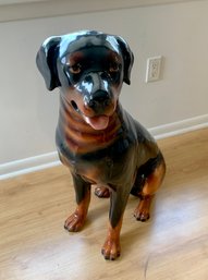 ADORABLE VINTAGE CERAMIC ROTTWEILER DOG STATUE, MADE IN ITALY - 32' H BY 24' W