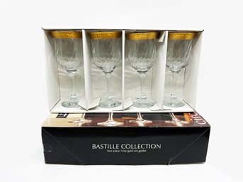 (A53) 2 NEW IN BOX SETS OF 'BASTILLE COLLECTION' CIRCLEWARE-4 GOLD RIMMED GLASSES IN EACH BOX