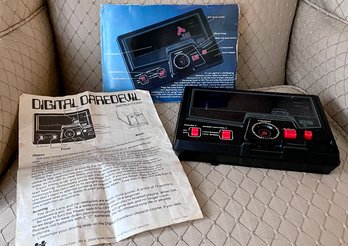 (Z-5) VINTAGE 1980 TOMY DIGITAL DAREDEVIL HELD ELECTRONIC GAME WITH BOX  BACK & INSTRUCTIONS- GREAT SHAPE